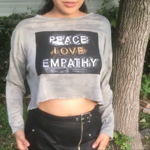 I Joah Peace Love Empathy grey sweater tee size L